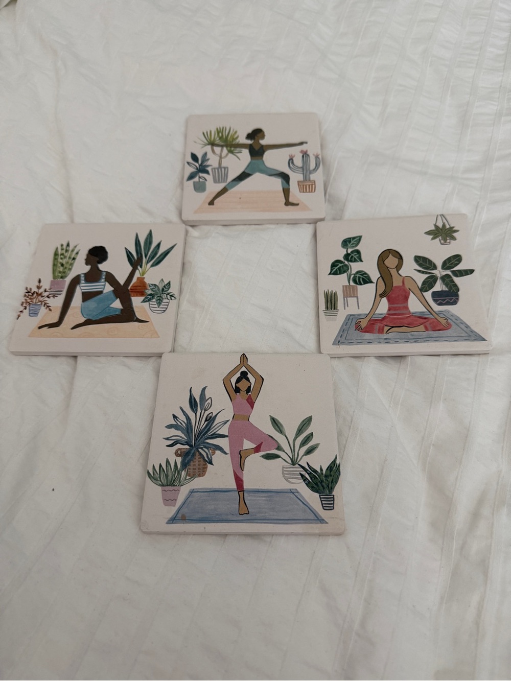 Yoga Women Coasters- Set of 4 in Pastel Pink, Blue, Green